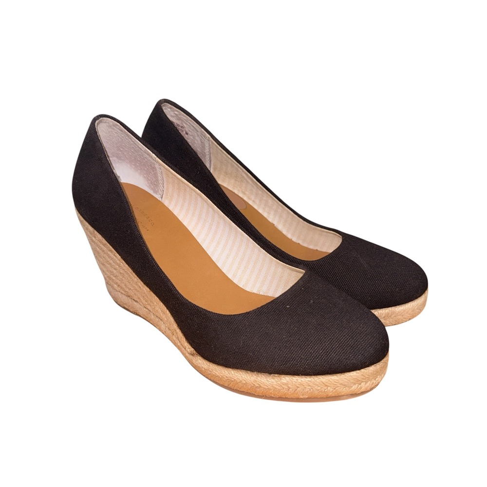 G.H. Bass Kester Wedge Pump Women 8M Pre-Owned Espadrille Black Canvas Jute Heel